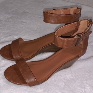 Charlotte Russe Brown Ankle-Strap Wedge Sandals